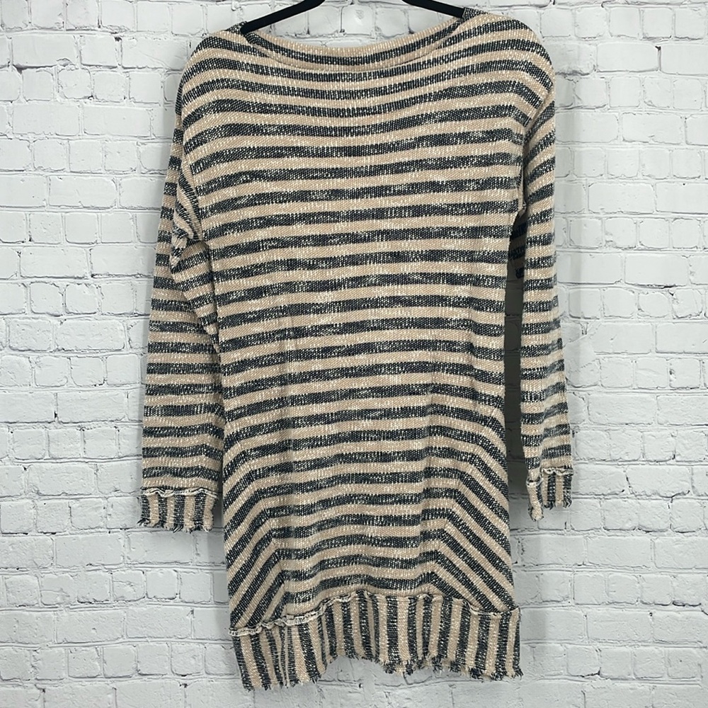 Frayed Edge Striped Soft Surroundings Small 100% Cotton Sweater Pullover